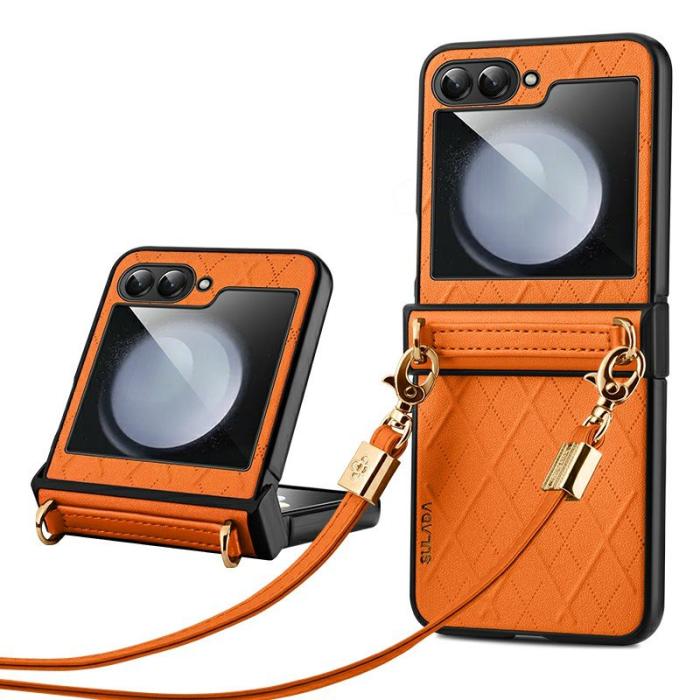 SULADA - SULADA Galaxy Z Flip7 FE / Z Flip6 5G Skal Läder+PC Orange