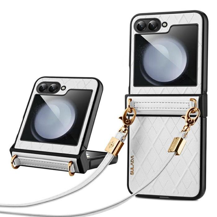 SULADA - SULADA Galaxy Z Flip7 FE / Z Flip6 5G Skal Läder+PC Vit
