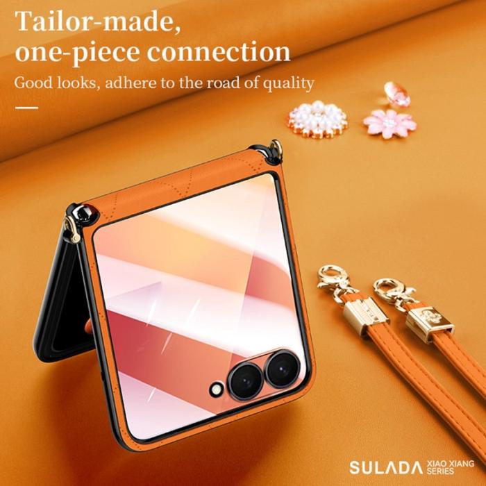 SULADA - SULADA Galaxy Z Flip7 Fodral Rhombus Läder+PC Grön