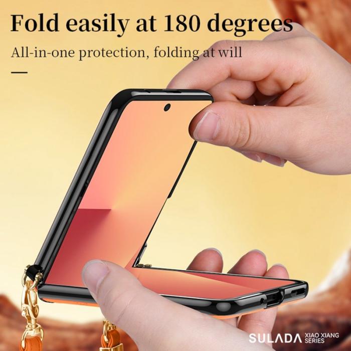 SULADA - SULADA Galaxy Z Flip7 Fodral Rhombus Läder+PC Orange