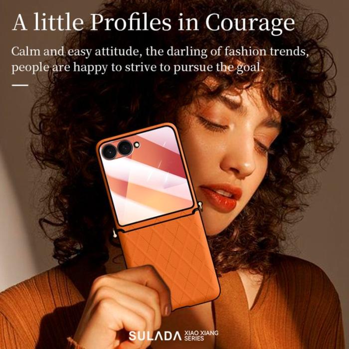 SULADA - SULADA Galaxy Z Flip7 Fodral Rhombus Läder+PC Orange