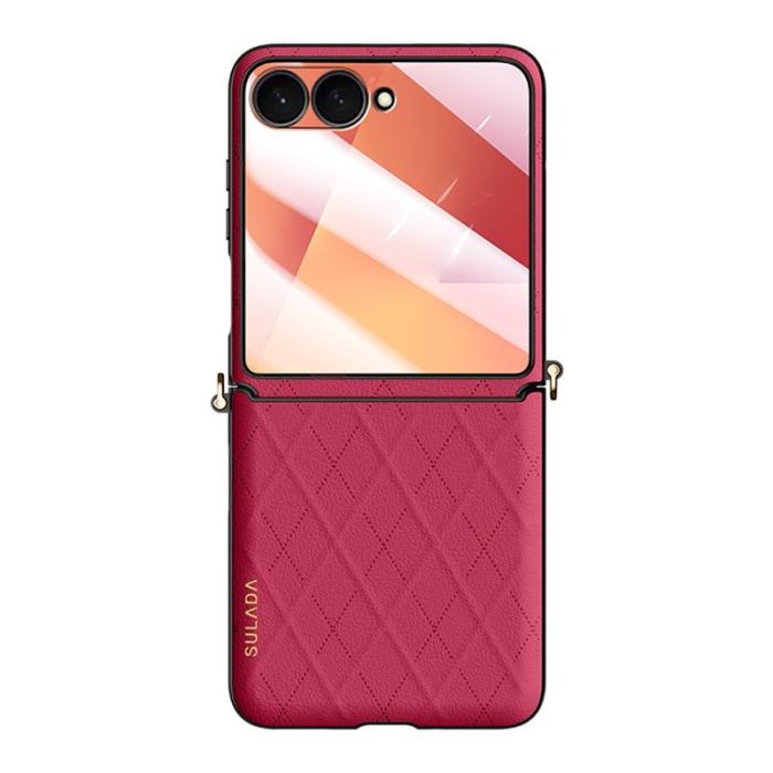 SULADA - SULADA Galaxy Z Flip7 Fodral Rhombus Läder+PC Röd
