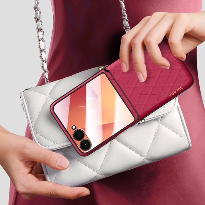 SULADA - SULADA Galaxy Z Flip7 Fodral Rhombus Läder+PC Svart