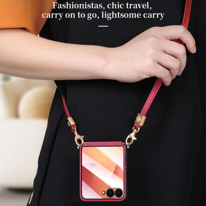 SULADA - SULADA Galaxy Z Flip7 Fodral Rhombus Läder+PC Svart