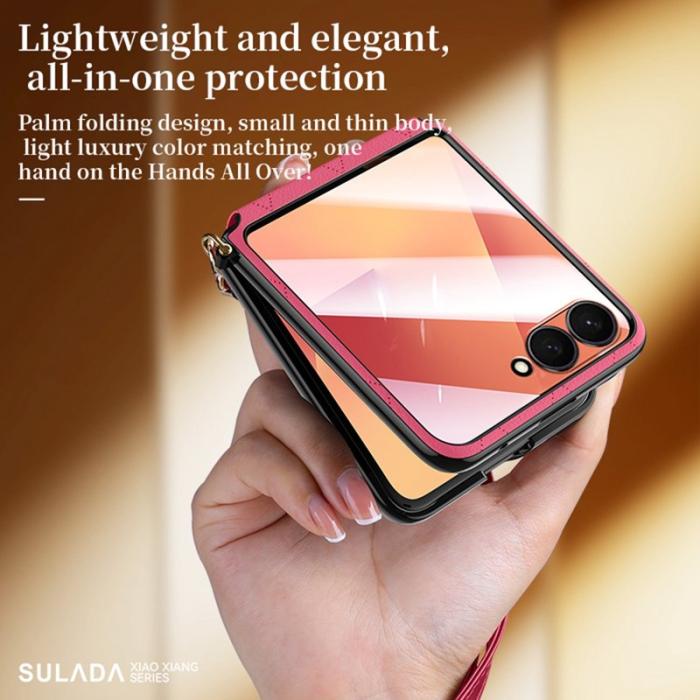SULADA - SULADA Galaxy Z Flip7 Fodral Rhombus Läder+PC Svart