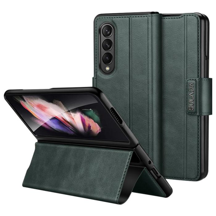 SULADA - SULADA Galaxy Z Fold3 5G Folio Skal PU Läder Mörkgrön