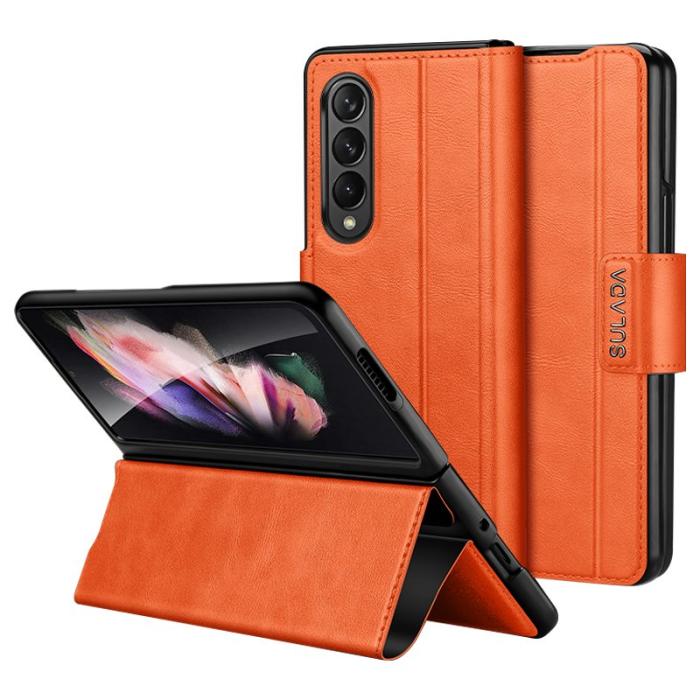 SULADA - SULADA Galaxy Z Fold3 5G Folio Skal PU Läder Orange