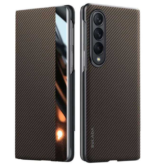 SULADA - SULADA Galaxy Z Fold4 5G Skal Läder Fodral Brun