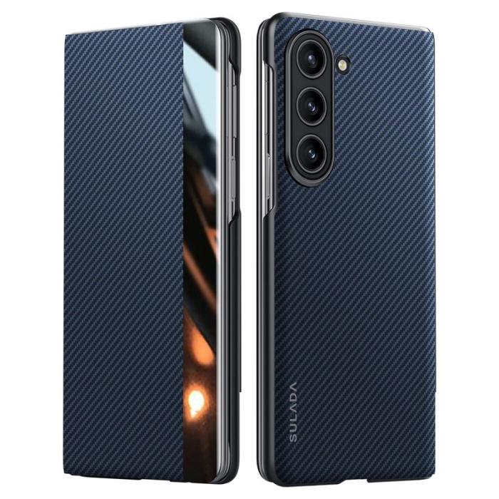 SULADA - SULADA Galaxy Z Fold5 5G Skal Läder Flip Fodral Blå