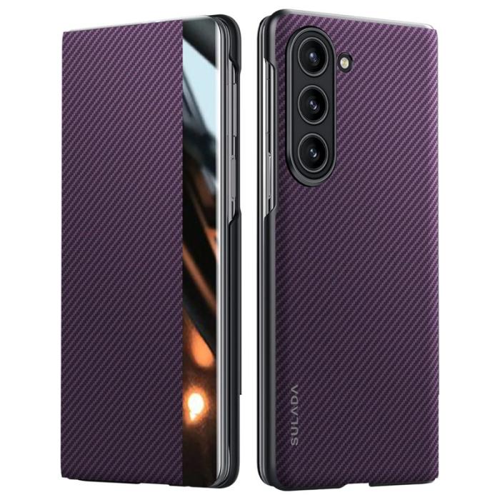 SULADA - SULADA Galaxy Z Fold5 5G Skal Läder Flip Fodral Lila