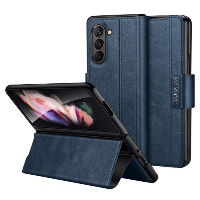 SULADA - SULADA Galaxy Z Fold5 PU Läder Skal Stöd Fodral Sapphire