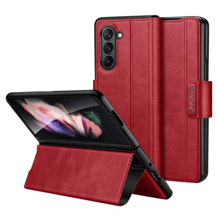 SULADA - SULADA Galaxy Z Fold5 PU Leather Skyddsfodral Röd