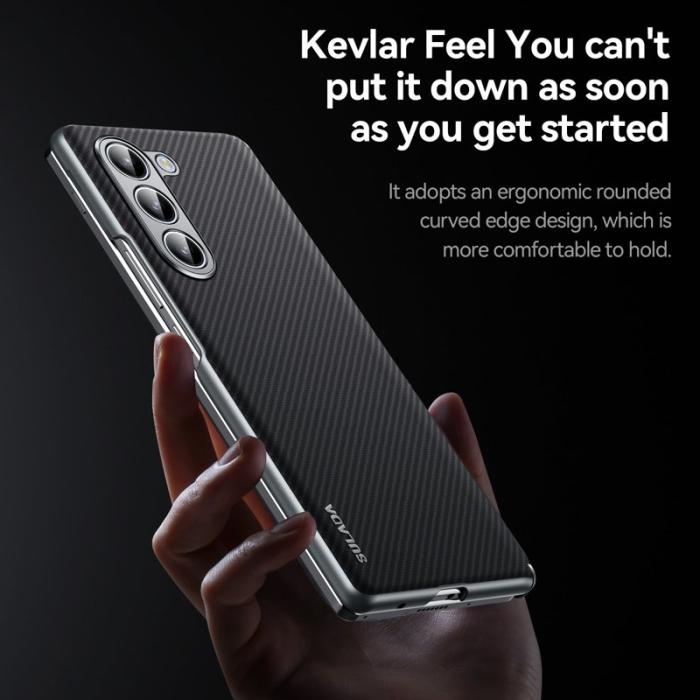 SULADA - SULADA Galaxy Z Fold6 5G Skal Carbon Fiber Läder Brun