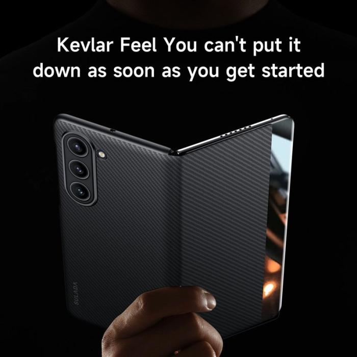 SULADA - SULADA Galaxy Z Fold6 Fodral Läder Blå med Kortfack