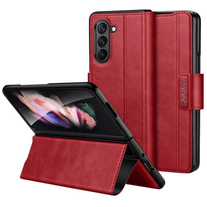 SULADA - SULADA Galaxy Z Fold6 Fodral PU Läder + PC Röd