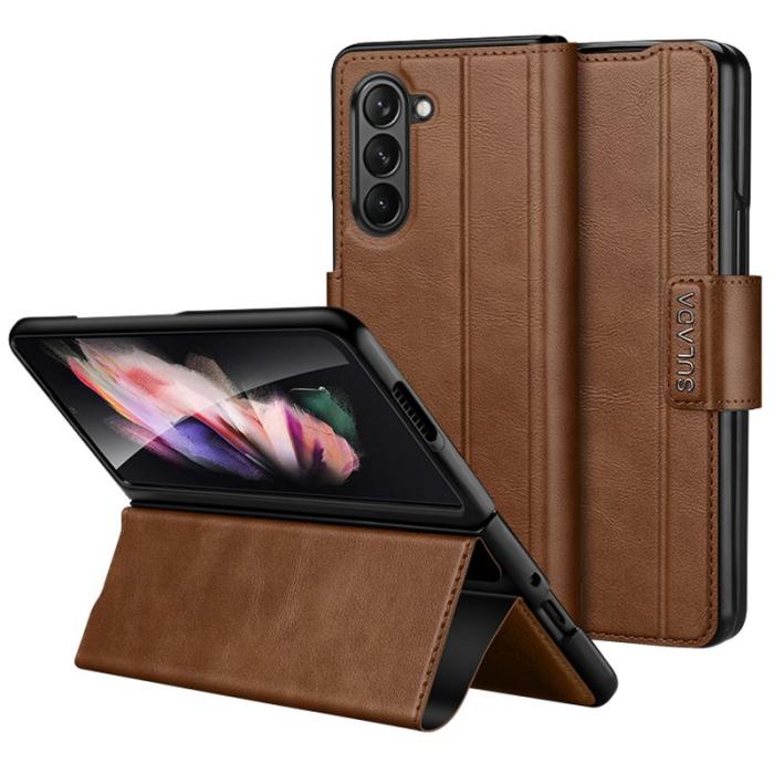 SULADA - SULADA Galaxy Z Fold6 Fodral PU Läder+PC Ställ - Ljusbrun