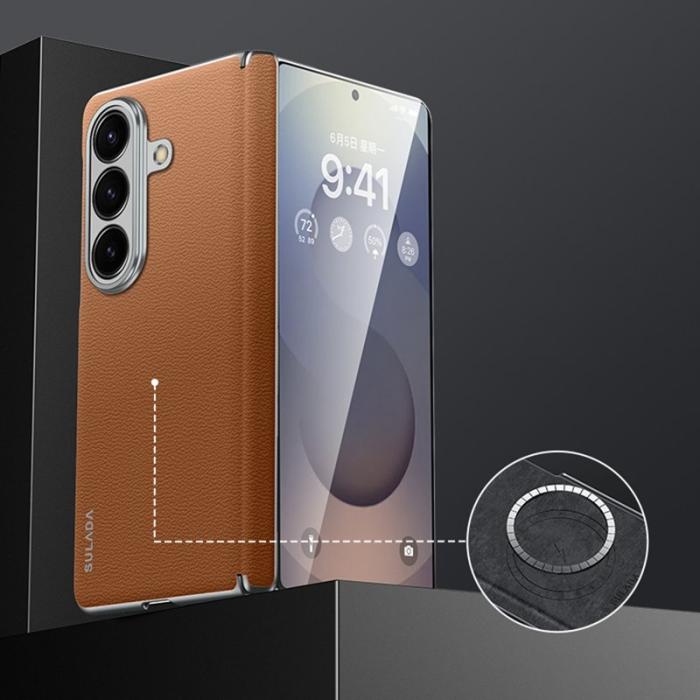 SULADA - SULADA Galaxy Z Fold7 5G Skal Äkta Läder Frameless Brun