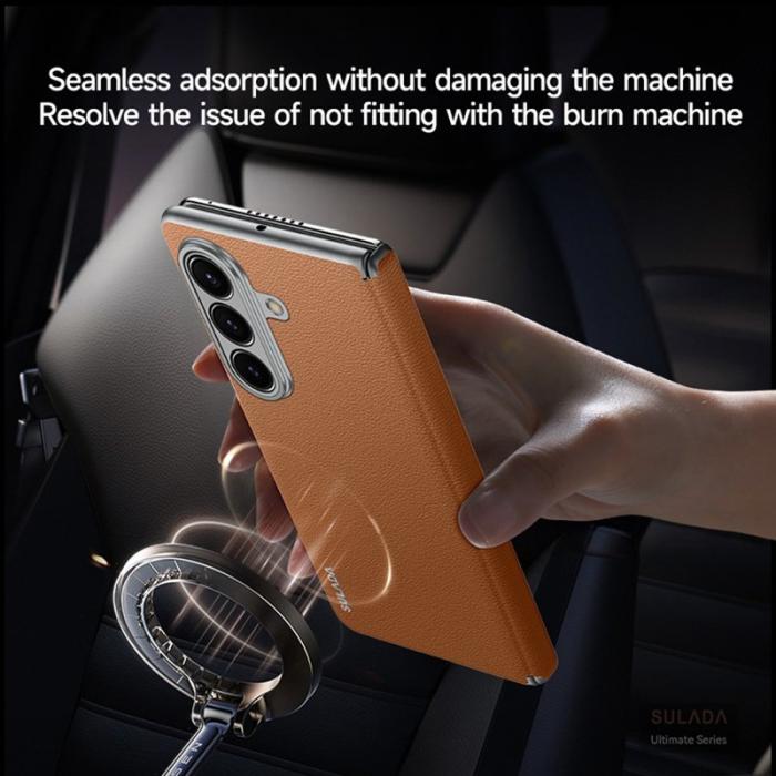 SULADA - SULADA Galaxy Z Fold7 5G Skal Äkta Läder Frameless Röd