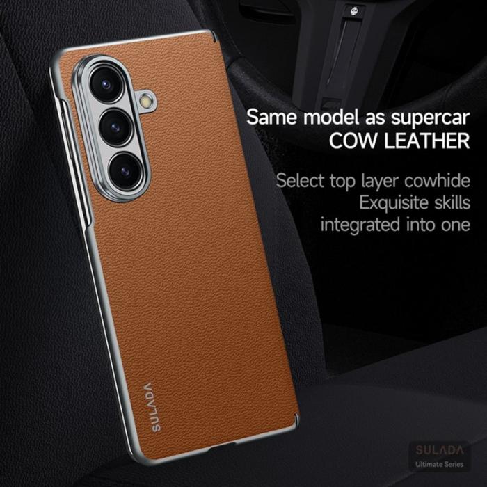 SULADA - SULADA Galaxy Z Fold7 5G Skal Äkta Läder Frameless Röd