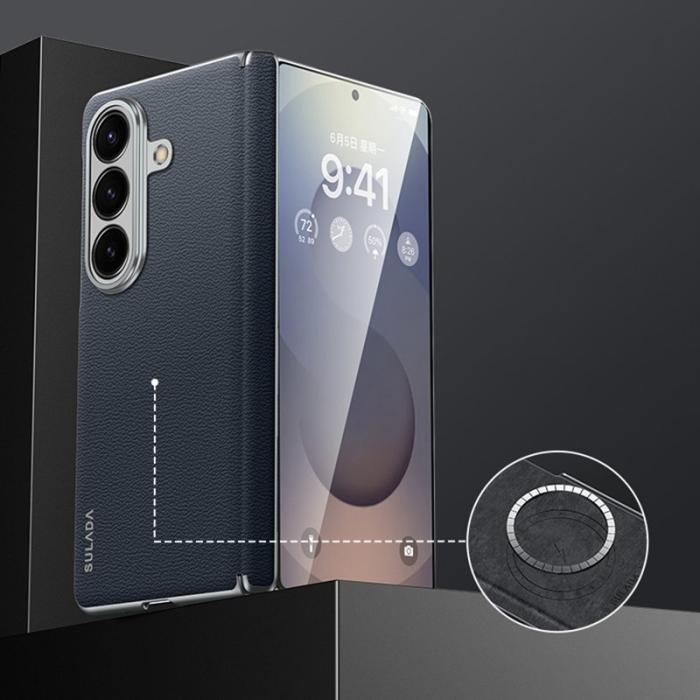 SULADA - SULADA Galaxy Z Fold7 5G Skal Äkta Läder Frameless Sapphire