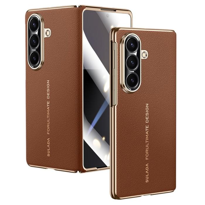 SULADA - SULADA Galaxy Z Fold7 5G Skal Äkta Läder med Skydd - Brun