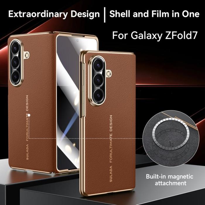 SULADA - SULADA Galaxy Z Fold7 5G Skal Äkta Läder med Skydd - Brun