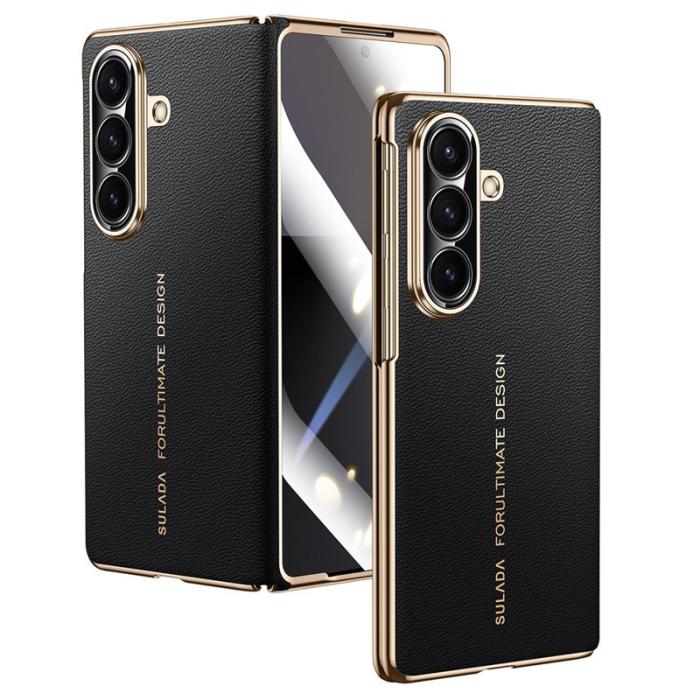 SULADA - SULADA Galaxy Z Fold7 5G Skal Äkta Läder Svart