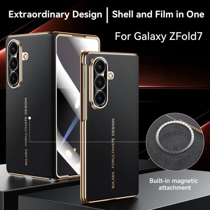 SULADA - SULADA Galaxy Z Fold7 5G Skal Äkta Läder Svart