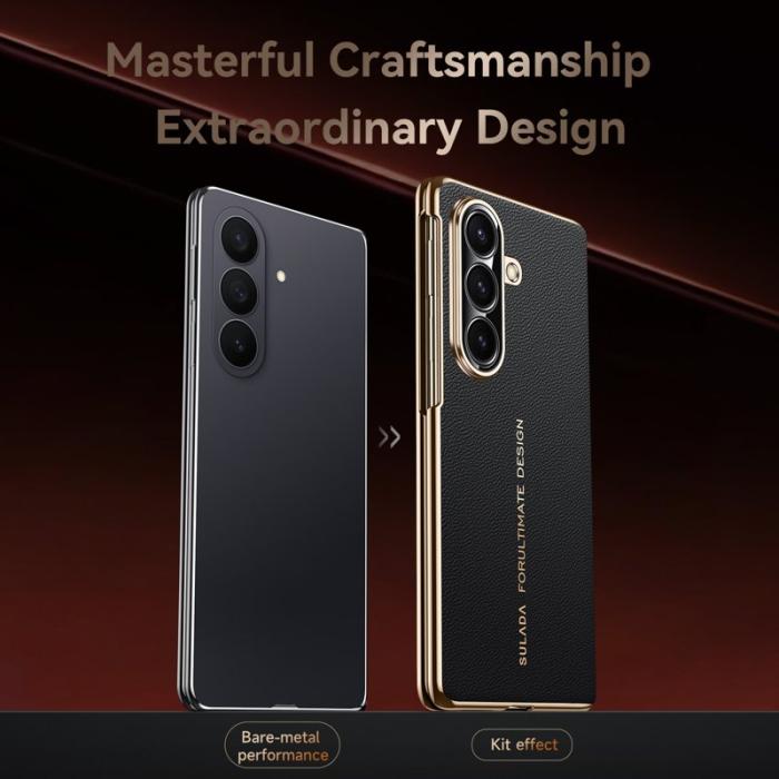 SULADA - SULADA Galaxy Z Fold7 5G Skal Äkta Läder Svart