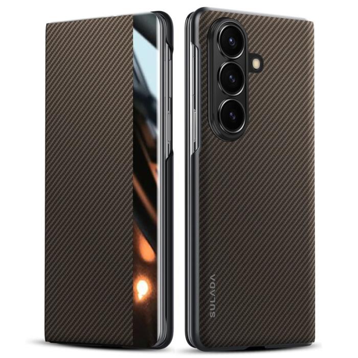 SULADA - SULADA Galaxy Z Fold7 5G Skal Läder Fodral Brun
