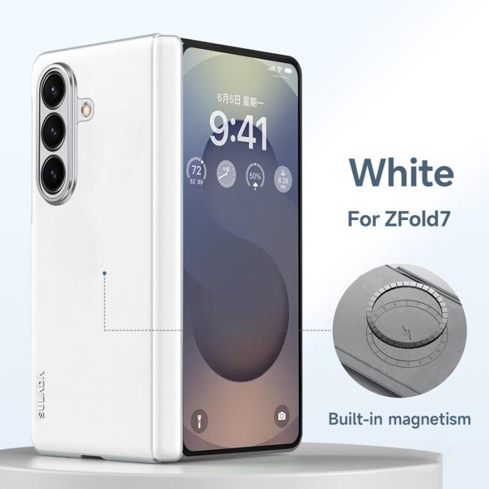 SULADA - SULADA Galaxy Z Fold7 5G Skal Läder MagSafe Vit