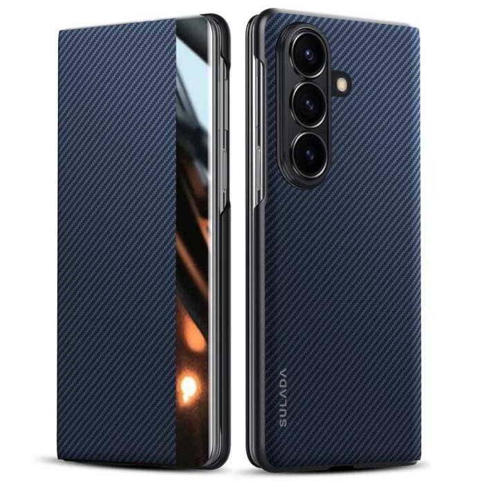 SULADA - SULADA Galaxy Z Fold7 5G Skal Läder Med Fönster - Blå