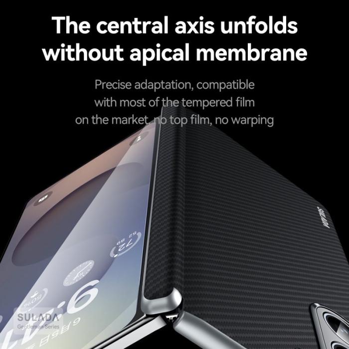 SULADA - SULADA Galaxy Z Fold7 5G Skal Läder+PC Kolfiber Brun