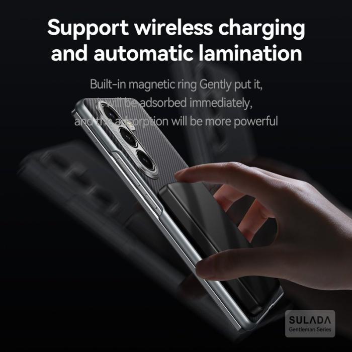 SULADA - SULADA Galaxy Z Fold7 5G Skal Läder+PC Kolfiber Svart