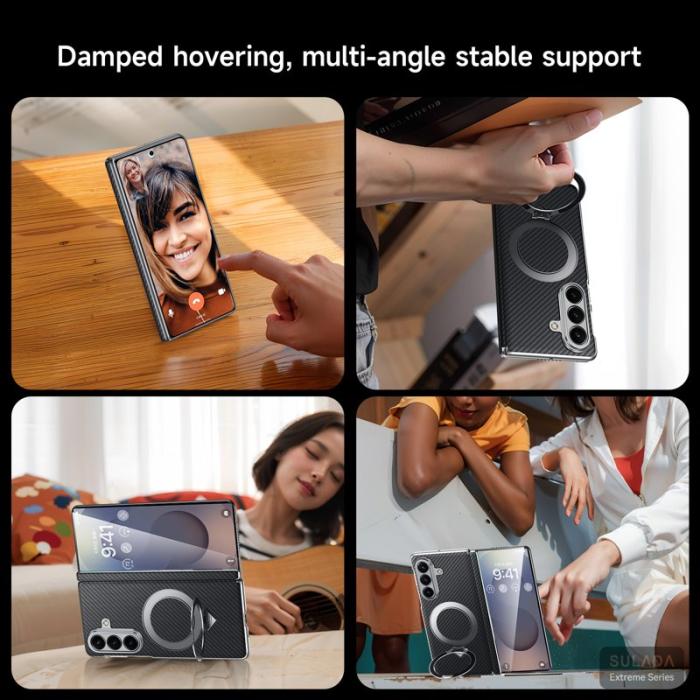 SULADA - SULADA Galaxy Z Fold7 5G Skal MagSafe Kickstand PU PC Brun