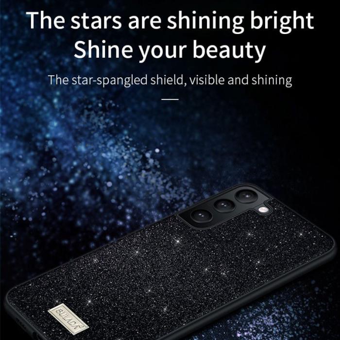 SULADA - SULADA Shiny Glitters Skal PU Läder PC + TPU för Galaxy S22 Ultra 5G - Svart