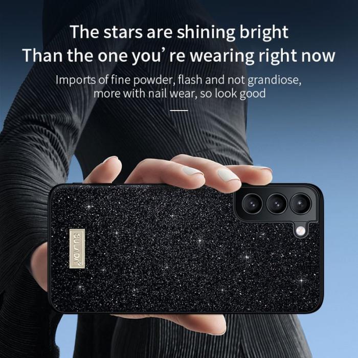SULADA - SULADA Shiny Glitters Skal PU Läder PC + TPU för Galaxy S22 Ultra 5G - Svart