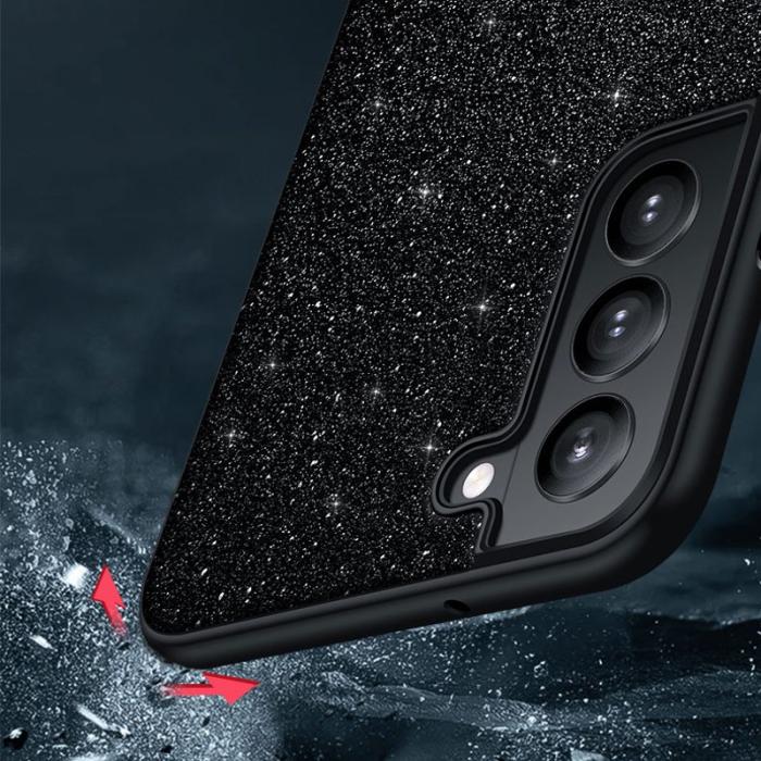 SULADA - SULADA Shiny Glitters Skal PU Läder PC + TPU för Galaxy S22 Ultra 5G - Svart