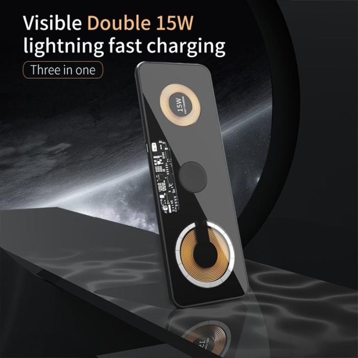 OEM - T06 3-i-1 Transparent Magnetisk Trådlösladdare 15W