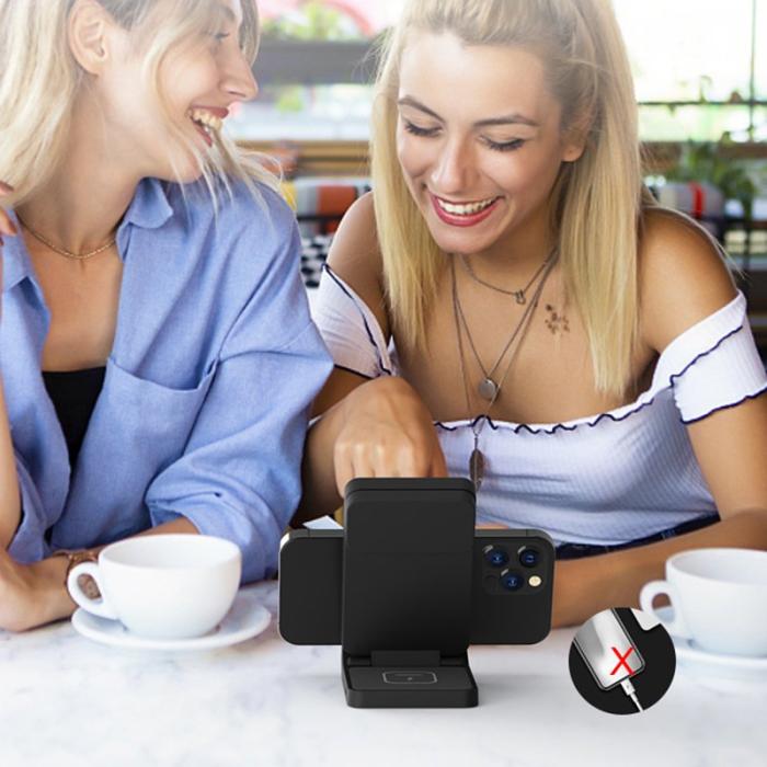 OEM - T19 3-i-1 Fällbar Trådlös Laddare 15W Bärbar Ställning - Svart