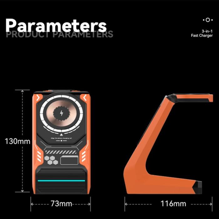 OEM - T21 3-i-1 Trådlös Laddningsstation för Mobil/Klocka/Hörlurar - Grå