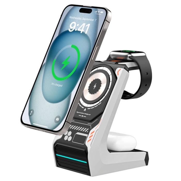 OEM - T21 3-i-1 Trådlös Laddstation Mecha för Mobiltelefon / Klocka / Hörlurar