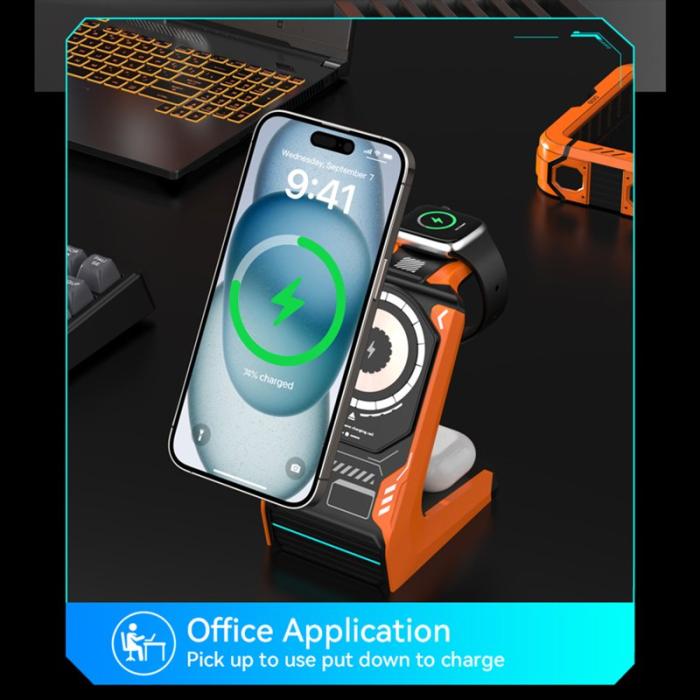 OEM - T21 3-i-1 Trådlös Laddstation Mecha för Mobiltelefon / Klocka / Hörlurar
