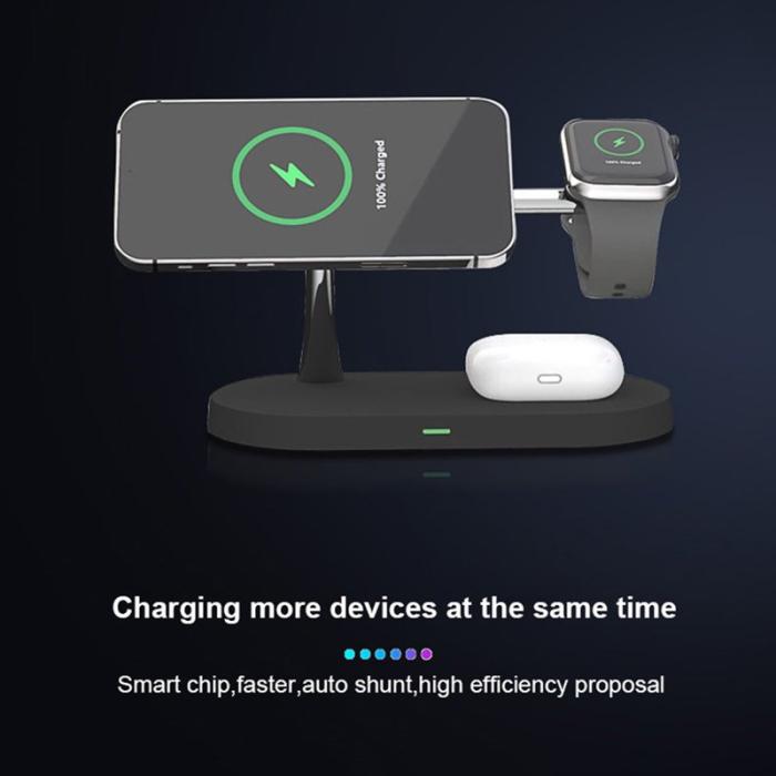 OEM - T268 5-i-1 Magnetisk Trådlös Laddare för iPhone, Apple Watch, AirPods - Svart