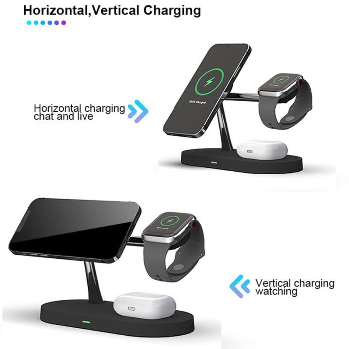 OEM - T268 5-i-1 Magnetisk Trådlös Laddare för iPhone, Apple Watch, AirPods - Svart