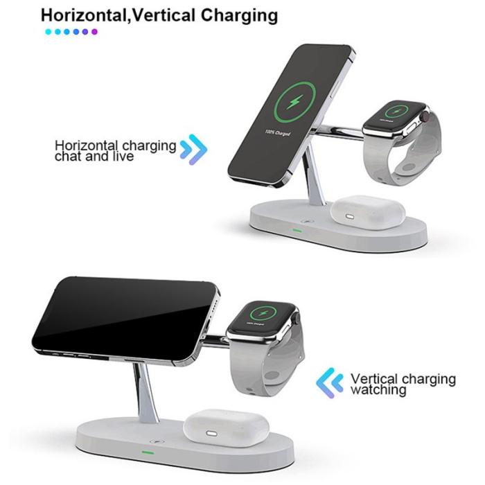 OEM - T268 5 i 1 Magnetisk Trådlös Laddare för iPhone/Apple Watch/AirPods - Vit