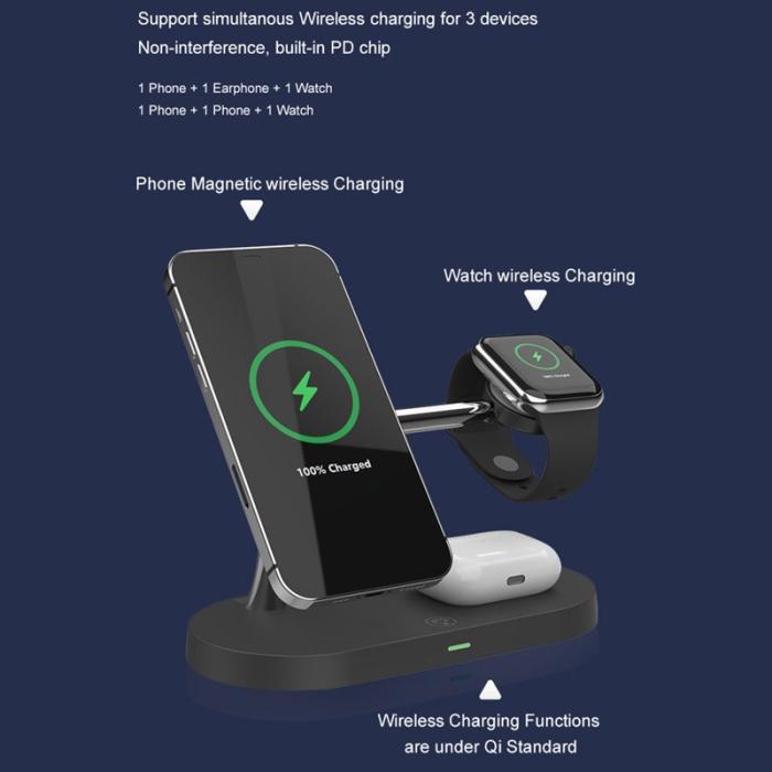 OEM - T268C 15W Magnetisk Trådlös Laddare med LED Nattlampa - Svart