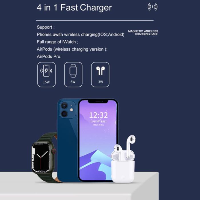 OEM - T268C 15W Magnetisk Trådlös Laddare med LED Nattlampa - Svart