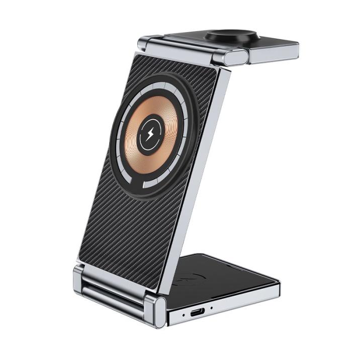 OEM - T30 4-i-1 Trådlös Laddningsstation Multifunktionell Fällbar - Svart