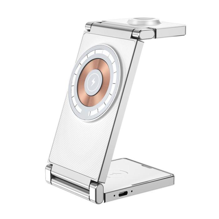 OEM - T30 4-i-1 Trådlös Laddningsstation Ställ Multifunktionell Fällbar - Vit
